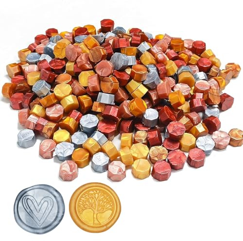 Wachs Achteckig Wachssiegel Stempel, 500 Stück siegelwachs Perlen, für Vintage Siegellack und Brief, Einladungen, Karten, Paket Geschenk (Metallisch, 500)
