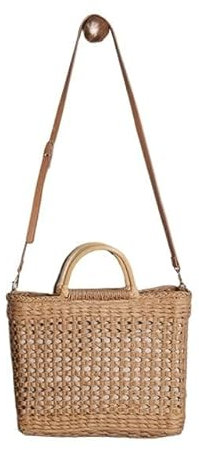 Korbtaschen Damen Korb Strand Stroh Taschen for Frauen Sommer Urlaub Damen Einkaufstasche Große Kapazität Häkeln frauen Handtasche Quaste Aushöhlen 2021 Basttaschen Damen Sommer(Brown basket beach)