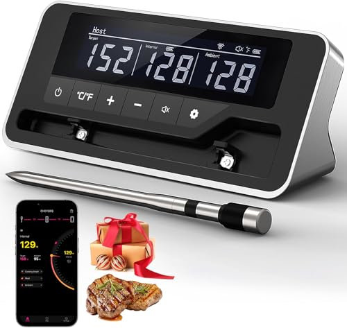 TempGrill Smart Wireless Meat Thermometer with 5mm Ultra-Thin Probe, Bluetooth Meat Thermometer with Large LCD Display for BBQ Grill, Oven, Smoker, Air Fryer (Single Probe)