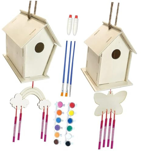 MUSISALY Holz Vogelhaus Bausatz Basteln Für Junge Mädchen Mit Windspiel-ornament Zum Selbermachen Und Bemalen Als Kunst Handwerk Kit