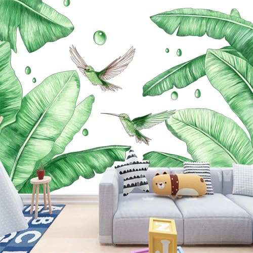 Générique Photo Murale Feuilles De Bananier Et Colibri À L'Aquarelle 250 x 175 cm - Plantes Tropicales Papier Peint Non Tissé pour Enfants et Adultes - Image panoramique Déco Maison Chambre