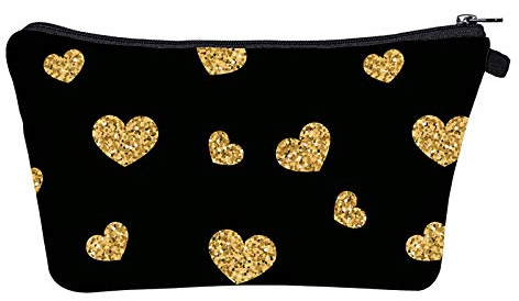 Kosmetiktasche Goldene Liebe Schminktasche Tragbare Reise Kosmetiktasche Klein Niedliche Vielseitige Make Up Bag Kosmetiktasche Damen Reißverschlusstasche Schminktasche Klein Mädchen