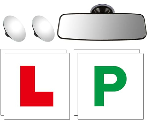 4-Piece Magnetic L&P Plates Set with 2 Blind Spot Mirrors for Cars and Driving Tests