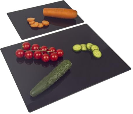 Phore Tempered Glass Cutting Board for Kitchen, Black Cutting Board for Countertop, Dishwasher Safe, Scratch Resistant, Heat Resistant, Shatter Resistant, 16x12 & 12x8 2pcs Black