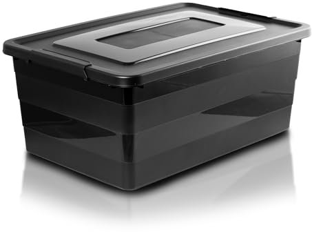 EDANTI Roller Aufbewahrungsbox mit Deckel Organizer Behälter auf Rädern Kunststoff Kleiderbox Stapelbar Spielzeugkiste Box Plastik (Schwarz, 40L)