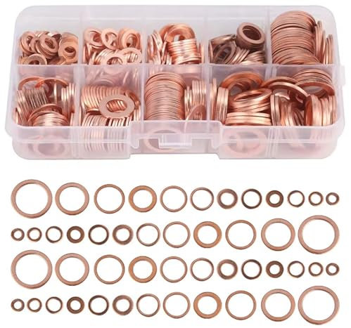 400 Stück Kupferringe Sortiment Set: Kupferdichtringe Unterlegscheiben Dichtringe Sortiment M5 M6 M8 M10 M12 M14 Fitschenringe Set für Automobile Generatoren Maschinen und Geräte