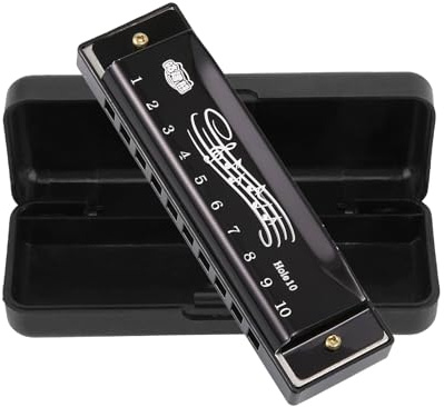 Blues Harmonica in C Key 10 Holes Christmas 20 Tones Diatonic Harmonica Stainless Steel Cover Portable Blues Harp for Kids, Adults, Beginners, and Performers Children's Day Birthday Gift (Black)