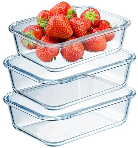 BOUTICOL 3 teglie da forno in vetro, 0,64 + 1 + 1,5 l, rettangolare, in vetro borosilicato, resistente al calore fino a 400 °C, per friggitrice ad aria calda, forno, forno a microonde