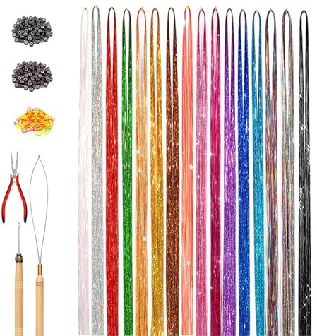Lametta-Haar-Set, glitzerndes Feenhaar, hitzebeständiges Glitzer-Cosplay-Zubehör mit Werkzeugen für den täglichen Gebrauch, Weihnachten, Halloween, Hochzeiten, Rollenspiele, Geburtstage
