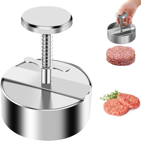 Adjustable Burger Press Maker, 4 Sizes Thickness Dial for Perfect 1/4 to 1/2 lb Patties, Professional Grade Stainless Steel for BBQ, Grill and Griddle, Non Stick and Easy Clean
