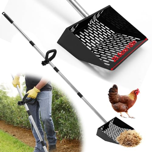 GHWMYD Pala grande para excrementos de pollo con mango de 137 cm para accesorios de gallinero, pala colador para separar las heces y los escombros de arena de pollo, arena de pollo, pala para pollos
