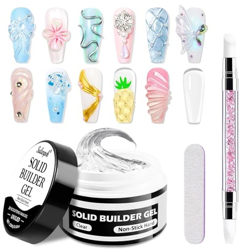 Sularpek 15ml Solide Sculpture Builder Gel, 3D Gel Nail Art, Gels Construction Ongle UV, Non-Stick Gels 3D Ongle, pour Extension Décoration et Répare Nail Art, Clair