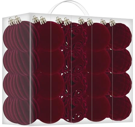 40 Pièces Boule de Noel Bordeaux Velour Boules de Noël Floquées Incassables pour Décoration Sapin de Noel,Christmas Ornaments