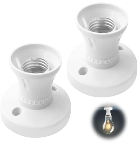 2PCS E27 Ceiling Rose Lamp Holder Light Straight Bulb Holder Screw-in Bulb Sockets Adapter with Edison Screw Fitting for Ceiling Pendant Wall Lighting Plastic Socket Replacement Straight Type White