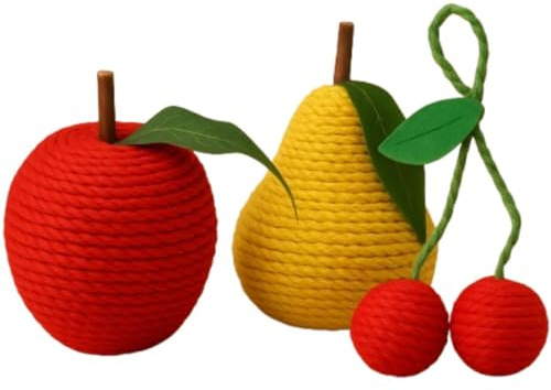 ANIMALUJOS - Juguetes para Gatos con Forma de Fruta Natural con Catnip (Manzana y Pera) | Juego Interactivo y Rascador Divertido | Ideal para Gatitos y Gatos Adultos