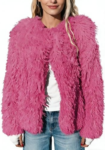 POMTIMCO Felljacke Damen Kunstpelz Mantel Kurz Elegant Pelzmantel Flauschig Winterjacke Pelzjacke Open Front Fellmantel Winter Warm Kunstfell Jacke Faux Fur Kuscheljacke