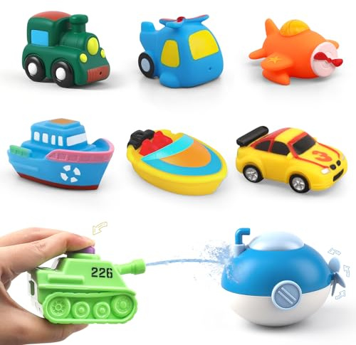 9 PCS Badespielzeug für Kinder Kleinkinder, Fahrzeug Schwimmendes Wasserspielzeug für 1 2 3 4 Jahre alte Jungen Mädchen, Baby Kinder Kind Vorschule Badewanne Badezimmer Dusche Spiele Schwimmbad