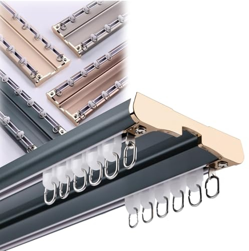 Riel de Cortina Doble de Panel Aluminio, Riel para Cortinas de Techo silencioso, Barra Cortina de 2 vías Alta Resistencia, Pista de Cortinas para Sala de Estar, baño, Inicio(Blue,0.7m)