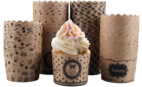 XIMEY Pirottini per Muffin Carta, Pirottini Muffin tulipano, Cupcake 200 Pezzi, Cupcake Liners per Cottura, Dolci, Feste, Natale e Compleanni, (Pelle di mucca)