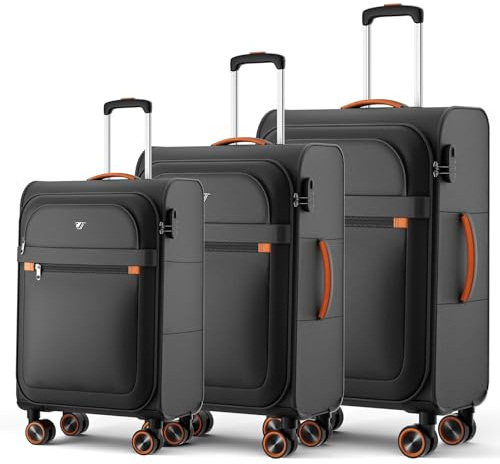 ABISTAB Stoff Koffer Set 3-teilig - Weichschalen Koffer Trolley - Reisekoffer mit 4 Rollen & Zahlenschloss - Handgepäck & große Koffer, Schwarz