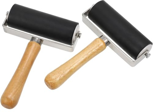 Cabilock Set 2 Pezzi Rullo di Gomma 10 CM per Stampaggio Telaio in Metallo Rullo per Inchiostro e Timbri Utensile per Lavori di Incisione e Artigianato Superficie Piatta per