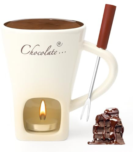 GZRXIOUS Tasse à fondue au chocolat, en céramique, 130 ml, avec photophore et fourchettes, pour fondue au chocolat, fromage, beurre