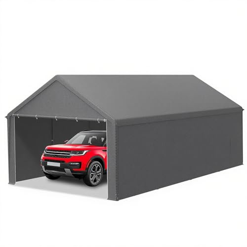 XMTECH Garagenzelt 4x8 m – UV-beständig & sonnensicher Carport Aluminium, Zeltgarage Winterfest mit Türen, Autounterstand für SUV, Boot, LKW, Lagerzelt, Outdoor-Events, Grau