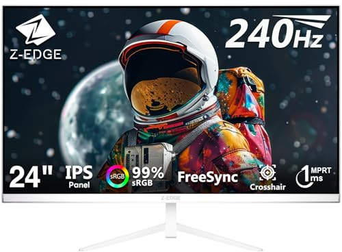 Z-Edge 24 Inch 240Hz Gaming Monitor 1ms IPS Full HD 1080P 99% sRGB HDMI DP | White PC Monitor 16:9 1920x1080, 350cd/m² Brightness, Ultra-Thin Bezel, Crosshair, FreeSync, VESA Mountable
