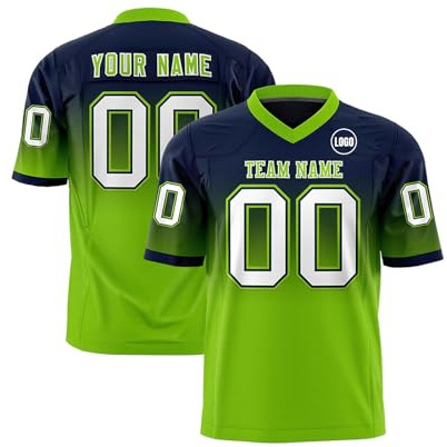 Camiseta de fútbol americano personalizada con nombre y número del equipo, camisetas deportivas personalizadas para hombres, mujeres y jóvenes, 2-verde fluorescente, S