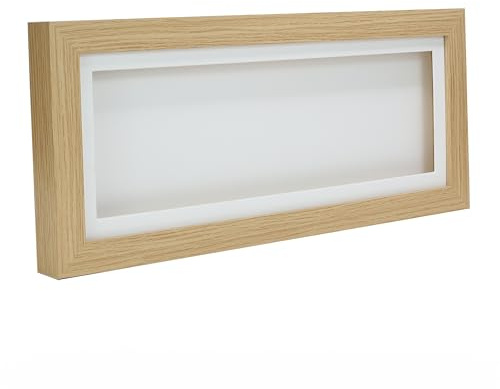 Oak Effect 3D 1 Cube Range Deep Box Shadow Frame Memory Box Display Case Medals Panoramic-14x6 inch-White Mount