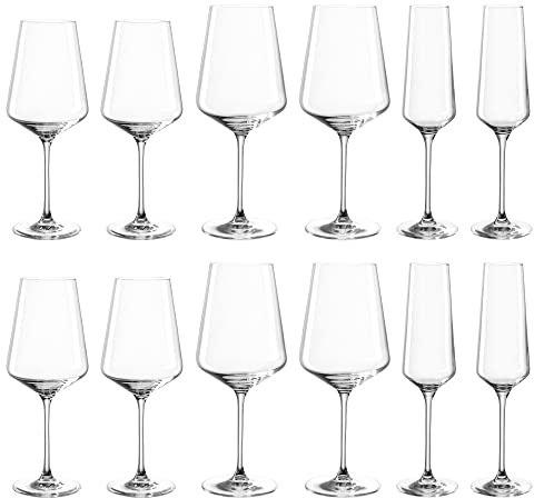 Leonardo Puccini 069525 - Set di 12 bicchieri da vino bianco, vino rosso e spumante, lavabili in lavastoviglie, bicchieri da spumante e vino