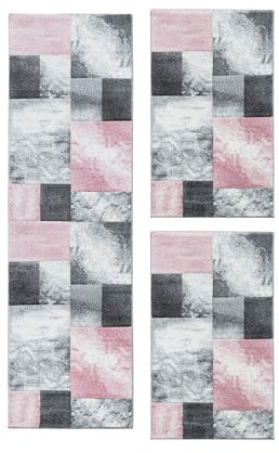 HomebyHome Bettumrandung Schlafzimmer 3 teilig Teppich Rosa-2 - Waschbarer Bettumrandung Teppich Läufer Set Extra Flauschig Bettvorleger Schlafzimmer Bettset:2 St. 80x150 cm | 1 St. 80x300 cm