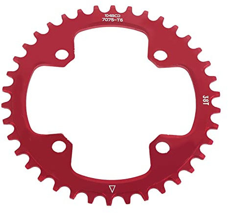 Dilwe Fahrrad Kettenblatt, 104 BCD 32T 34T 36T 38T Stahl Mountainbike Single Crank Kettenring für Rennräder BMX Fahrrad (38T-Rot) Radfahren Fahrräder Und Ersatzteile