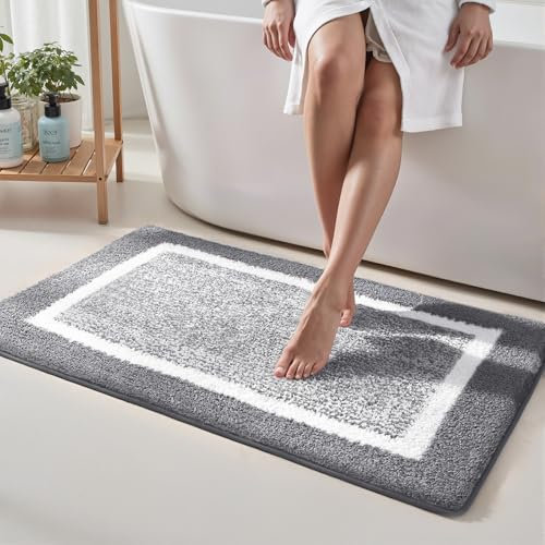 COLOR&GEOMETRY Große Badteppiche rutschfest Waschbar- 60 x 90 cm Absorbierende Badvorleger Weiche Badezimmerteppich Badematte für Badezimmer, Dusche, Badewanne, Waschküche (Grau)