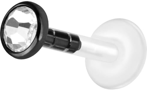 PIERCINGLINE Bioplast Labret-Piercing mit Plug-in System - Kristallstecker aus Chirurgenstahl - Piercing Nase Ohr Lippe - 4 Farben und Größen