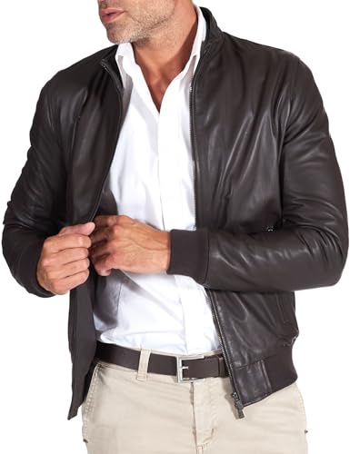 D'Arienzo Bomberjacke Lederjacke Dunkel Braune Herren Italienisch Naturliche Leder Biker Lammleder Jacke Motorrad Echtleder Made in Italy 106 56/Dunkelbraun