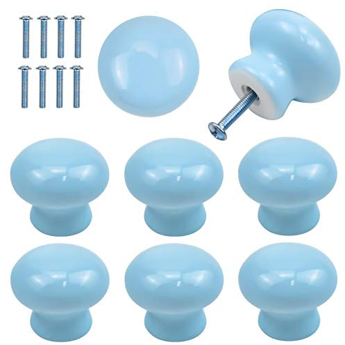 8pcs Boutons Porte pour Enfants, 35 mm D'armoire Ronds, Bleu Céramique de Placard, Poignées Tirage de Meubles avec Vis pour Tiroir, Armoires, Portes Intérieures, Cuisine, Salon