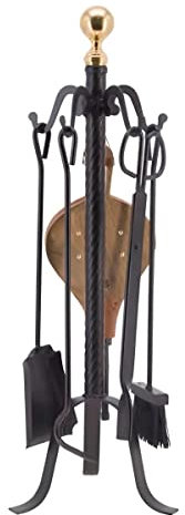 Serviteur/Garniture de cheminée Ensembles d'outils Pince à feu Pelle Brosse en Fer forgé avec Boule dorée Coloris Noir - Hauteur 72cm