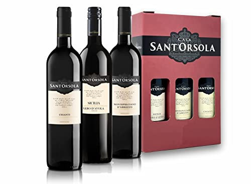 Sant'Orsola - Vino Rosso Confezione Regalo, Chianti D.O.C.G., Montepulciano D.O.C., Nero d'Avola D.O.C., Gusto Secco e Intenso, 3x750 ml