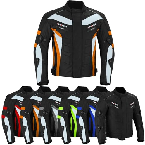 Mens Motorcycle/Motorbike Jacket Textile Protective Waterproof Windproof With removable CE Armour Codura Fabric Multi Functional All season (L, Orange)