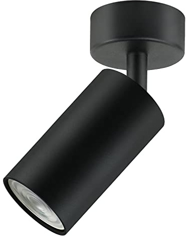 Maclean MCE451 Lámpara de techo/pared, spot, móvil, aluminio, 1xGU10, 55x100mm, negro mate + 1x MCE437 Bombilla LED GU10 7W blanco cálido 3000K, 220-240V