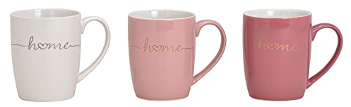 levandeo 3er Set Becher 300ml Home Porzellan Pink Rosa Weiß Gold Kaffeepott Tasse Pott Heißgetränke Stars