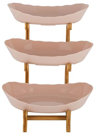 Ciotola per frutta a 3 piani, piatto da frutta ovale in legno di bambù, supporto per frutta, in bambù, per frutta, snack, alzata per torte (marrone)