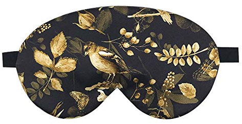 Schlaf-Augenmaske, Augenmaske for Schlafen, Vintage-Schwarzgold, doppelseitige Seiden-Augenmaske, Blätter, Vögel, Blockout-Eyeshade, verstellbarer Riemen, Augenmaske for Schlafen ( Color : Onecolor )