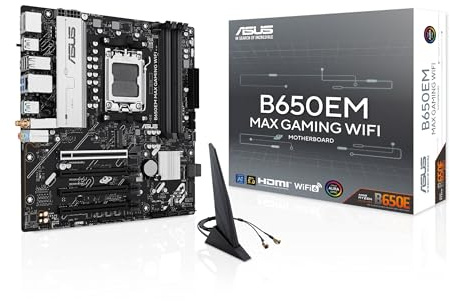 ASUS B650EM MAX GAMING WIFI, Scheda Madre AMD mATX, Slot DDR5, Nera | PCIe 5.0 Ready, Tre Slot M.2, WiFi 6, Ethernet Realtek 1Gb, DisplayPort, HDMI, USB-A/CC da 10Gbps, BIOS FlashBack, Aura Sync