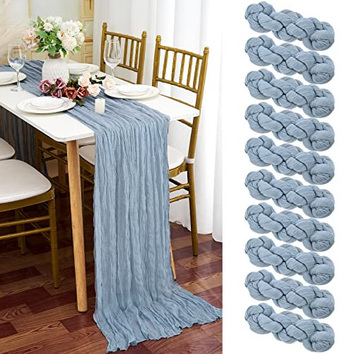 YMHPRIDE Seihtuch-Tischläufer, 90 x 300 cm, staubiges Blau, rustikaler Gaze-Stoff, Boho-Tischläufer, Seihtuch, Hochzeitstischdekoration, Tischdecke für Hochzeit, Party, Brautparty, Tischdekoration, 10