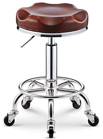 ZHOUXIAO Runder Rollhocker Mit Rad, Waschtischhocker, Verstellbarer Höhenpu -Leder -Ladenhocker Mit Fußstütze, Gitarrenhocker, Workbench Hocker Schwenkmassage Friseur Make -u Red