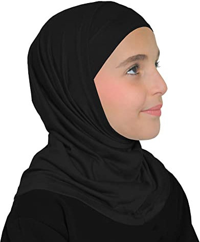 Big Girls Cotton Amira Hijab 2 piece for Muslim Kids Ages 6 & up easy Ready to Wear (Black)