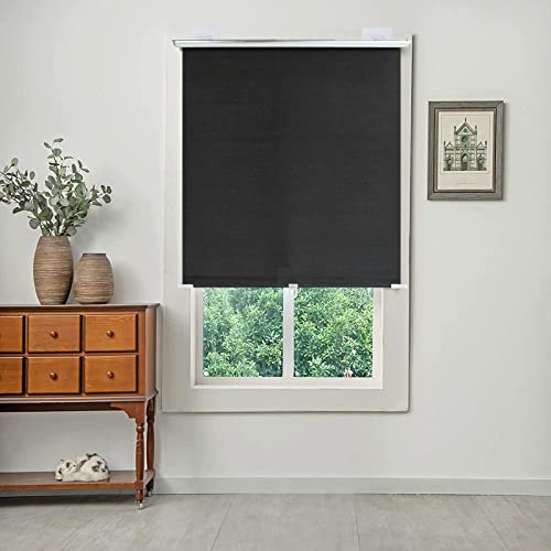 schnurloser Rolladen mit Saugnäpfen,Sonnenschutz Verdunkelungsrollos,tragbar Thermorollo für fenster,hellgraue Rollos mit Feder einziehbar rollo Gardinen,Sichtschutz außen,Black-75×125cm（30*49in）