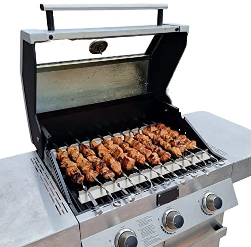 Schaschlikaufsatz Grillspieße Spießaufsatz Spießhalter Gestell 550mm + 11 Spieße für Gasgrill mit Schaschlikspießen Edelstahl